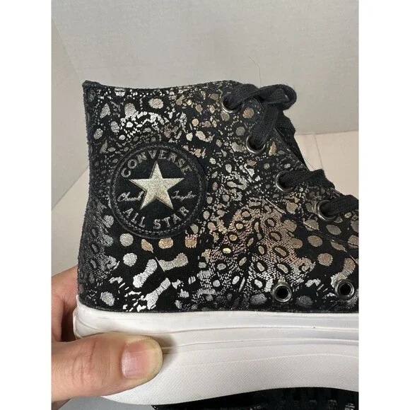 Converse Chuck Taylor All Star Black Metallic Leather Platform Chelsea Hi Top 8 - Picture 6 of 10